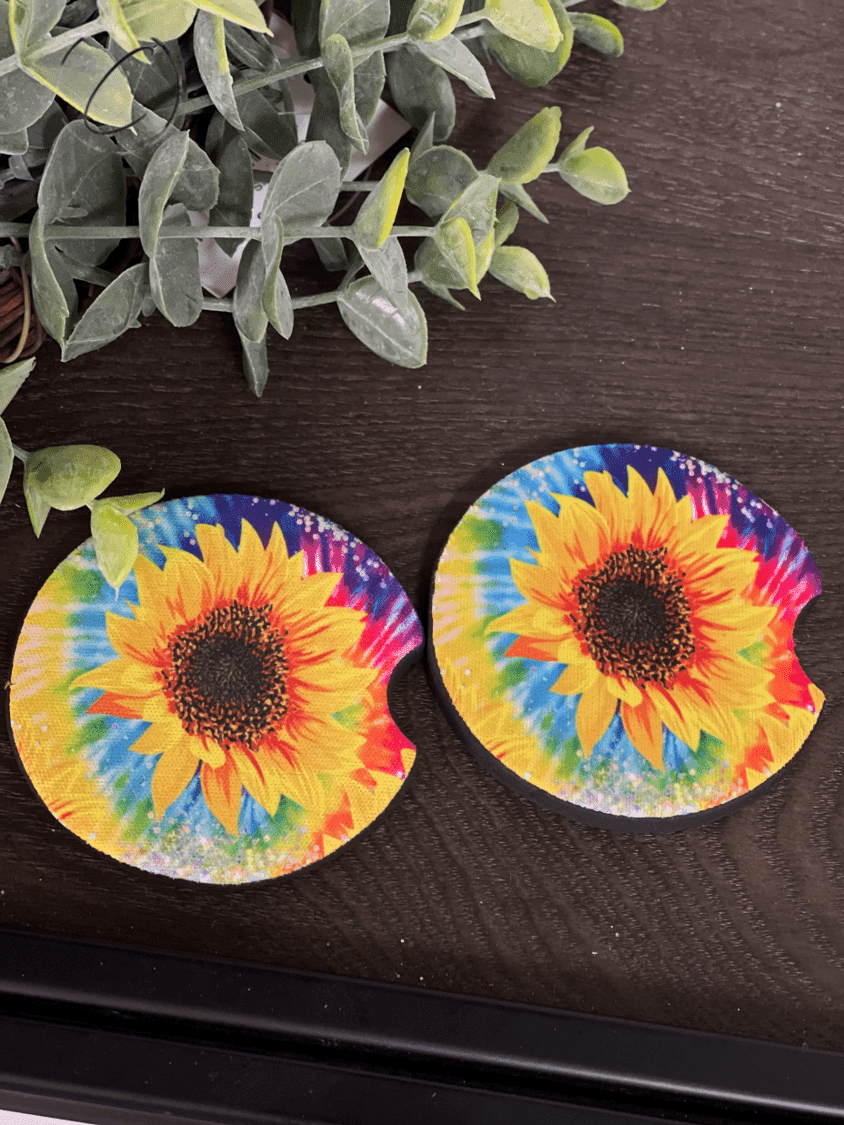 Groovy Sunflower Car Coaster Set - Premium Gifts from Amethyst Lily - Just $9.35! Shop now at KXX
