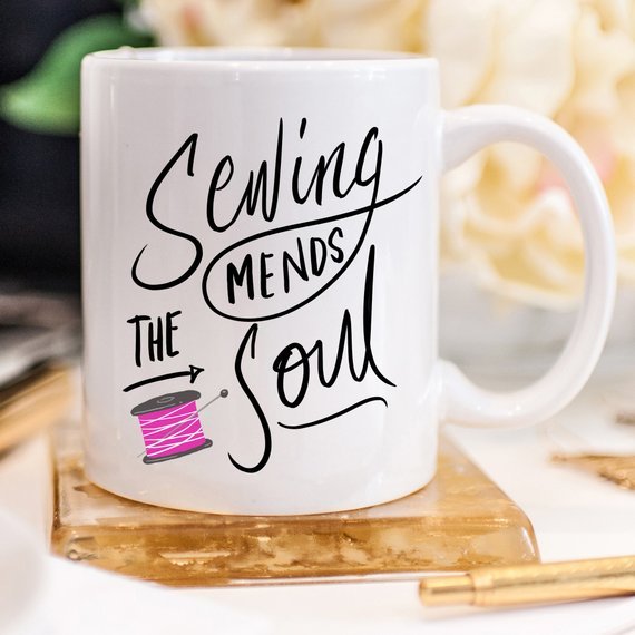 Sewing Coffee Mug, Sewing Mends The Soul, Quilting - Premium Mugs from Magenta Shadow - Just $17.60! Shop now at KXX