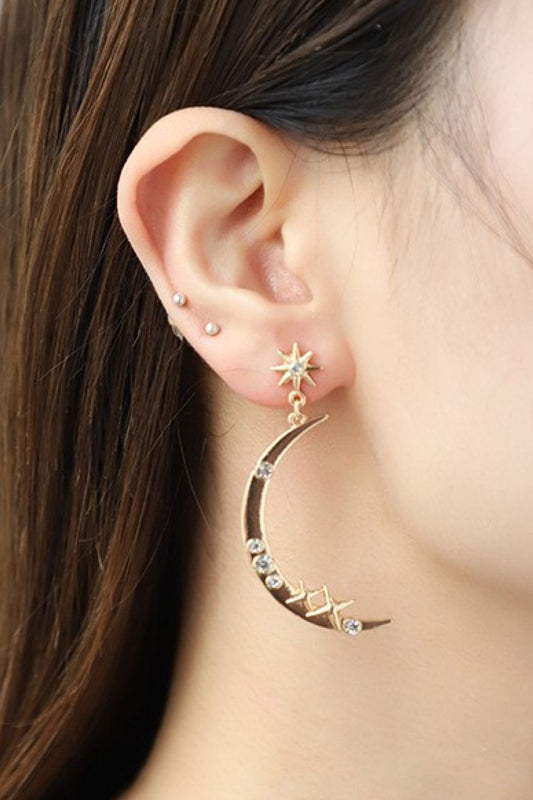 Zircon Star and Moon Alloy Earrings - KXX